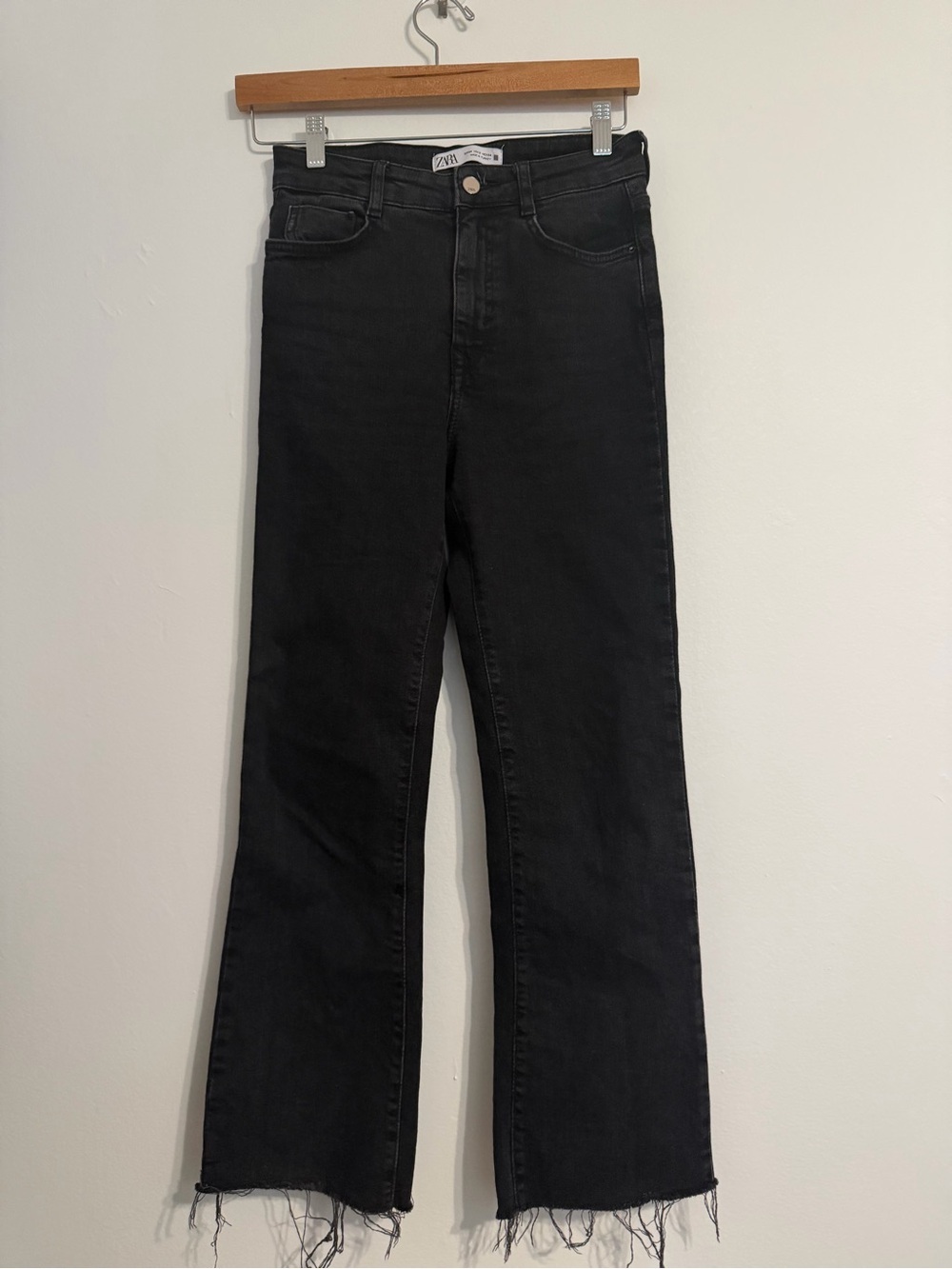 Zara Black Flare Jeans with Frayed Hem